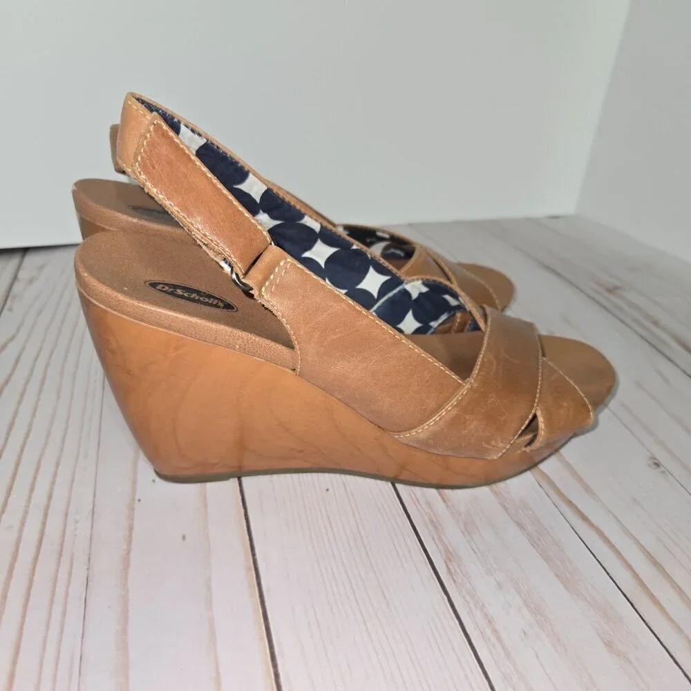 Dr. Scholl’s Melonie Tan Leather Wedge Sandals Women’s Size 8 Slingback